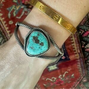 Vintage Old Pawn Sterling Silver Cuff Bracelet with Natural Turquoise